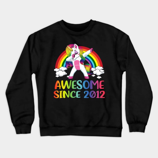 8 Birthday Unicorn Dabbing Awesome Since 2012 Crewneck Sweatshirt by Manonee